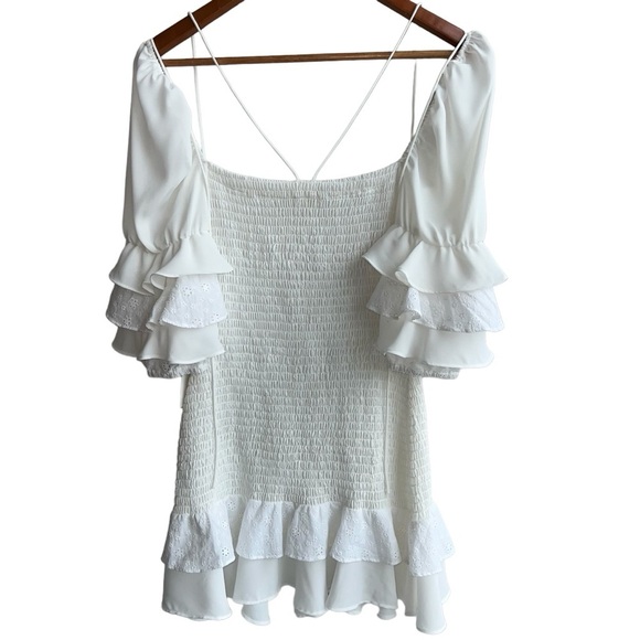 FOR LOVE & LEMONS | NWT Bora Bora Ruffled Mini Dress | White Eyelet Sweetheart S - Picture 12 of 13